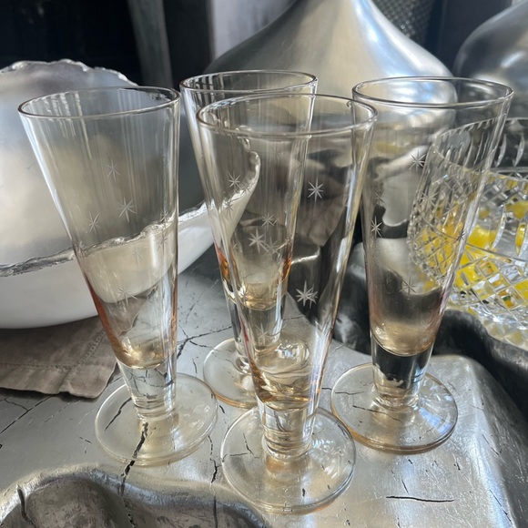 Rare vintage gold tinged atomic age, starburst celebration glasses set of four - Picture 7 of 17